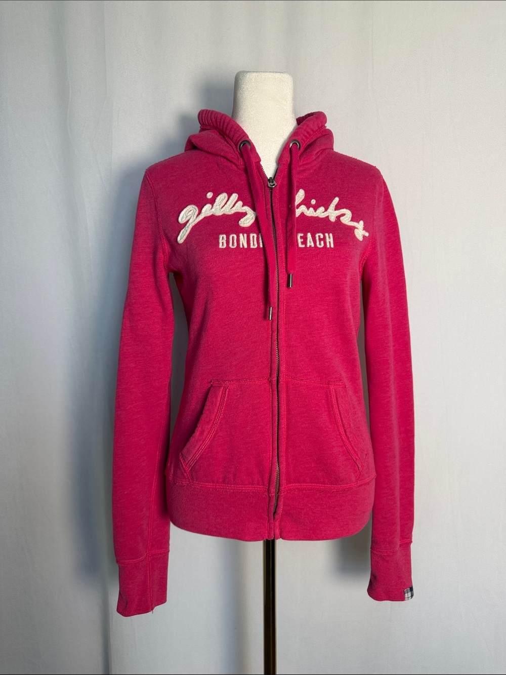 Vintage Y2K Gilly Hicks Sydney Bondi Beach Hot Pink Full-Zip Hoodie Size M Logo